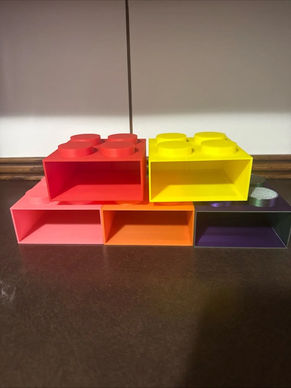 3D Printed Building Block Storage Boxes Set of 5 Colorful LEGO Style
